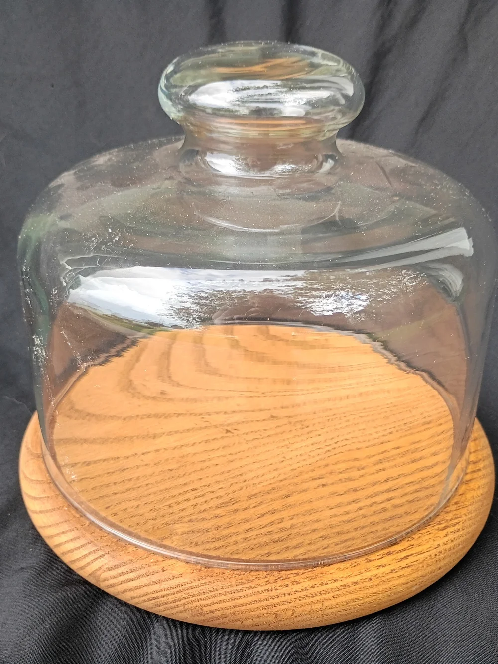 Vtg Teak Wood Glass Dome Cheese Tray 7